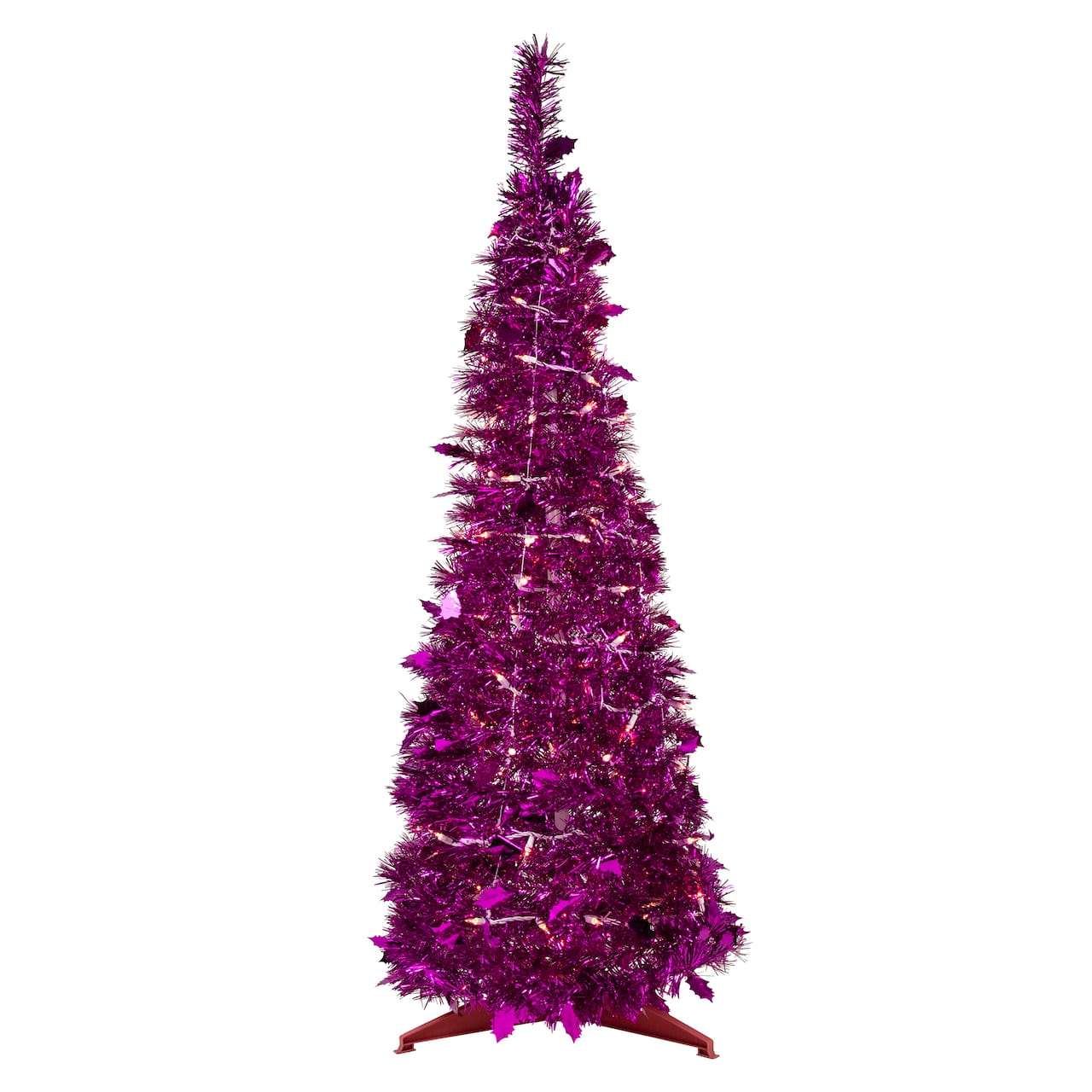4ft. Pre-Lit Pink Tinsel Pop-Up Artificial Christmas Tree, Clear Lights